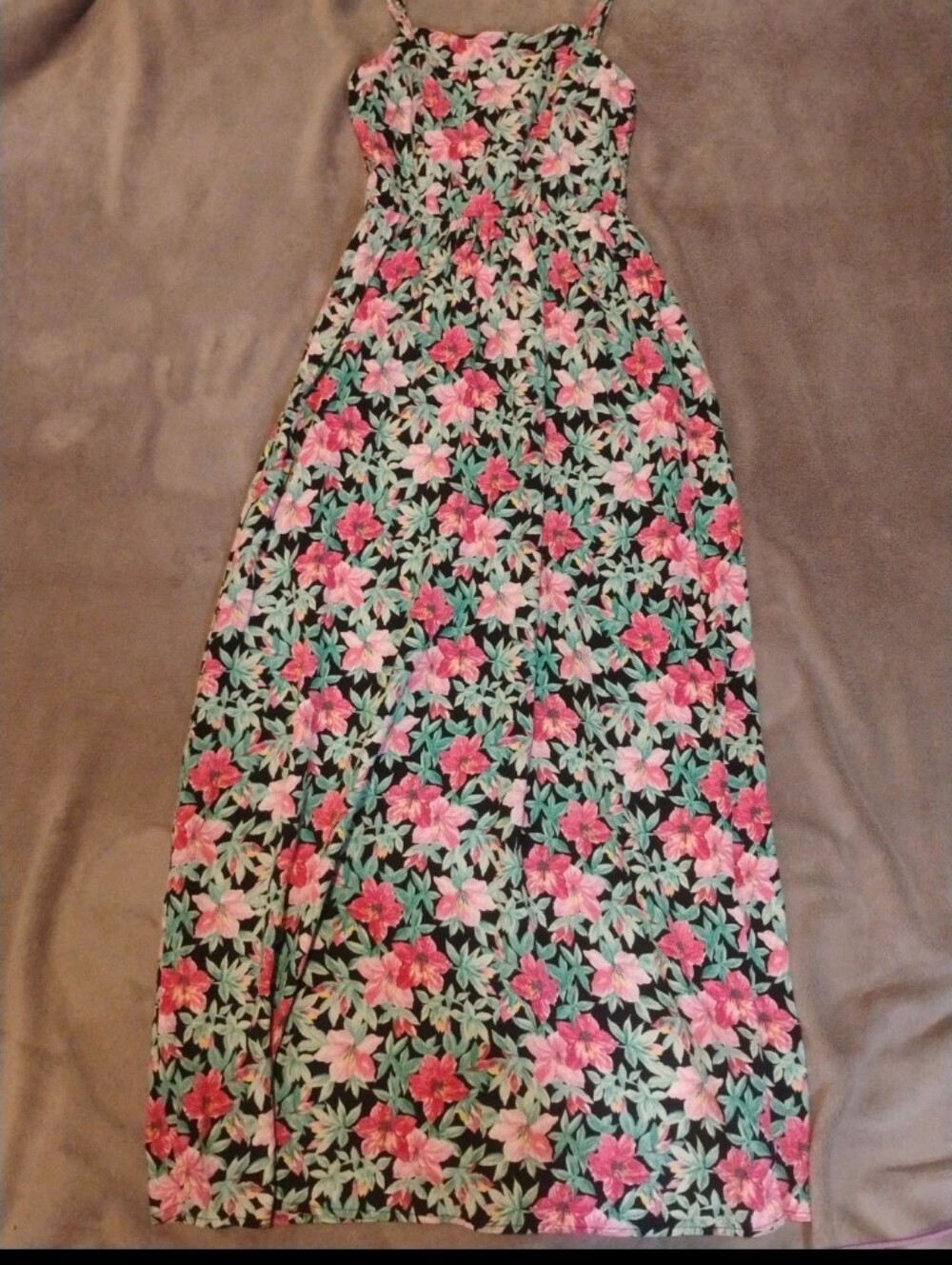 Lily Rose Black Tropical Floral Print Cami Strap Maxi Dress Size - S